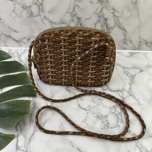 CEM Vintage 90s Woven Leather Cross Body Purse Bag Brown Tan Boho Braided